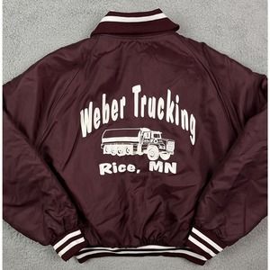 Vintage Weber Trucking Coat Satin Brown‎ Construction Jacket Rice Minnesota XXL